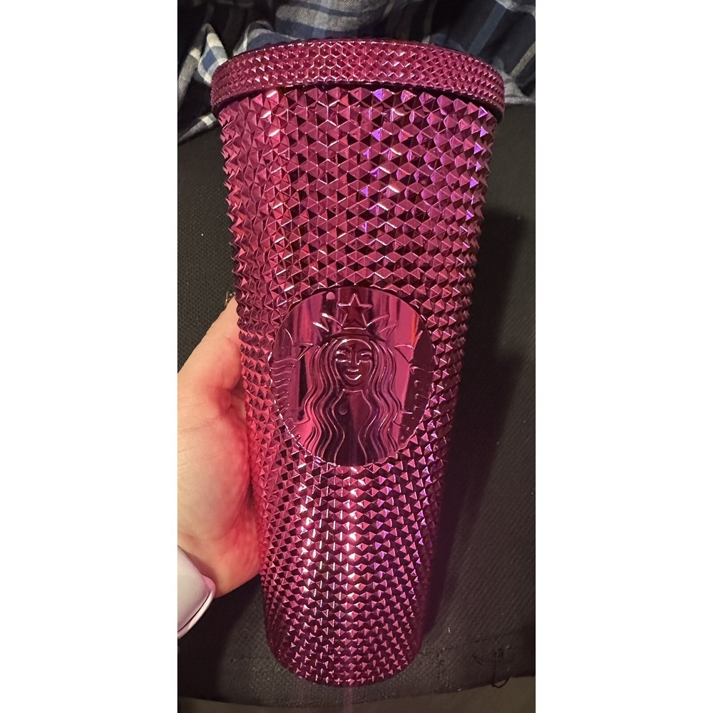 Starbucks 2022 Christmas Pink Bling Studded Tumbler 24 oz Cold Cup No Straw‎